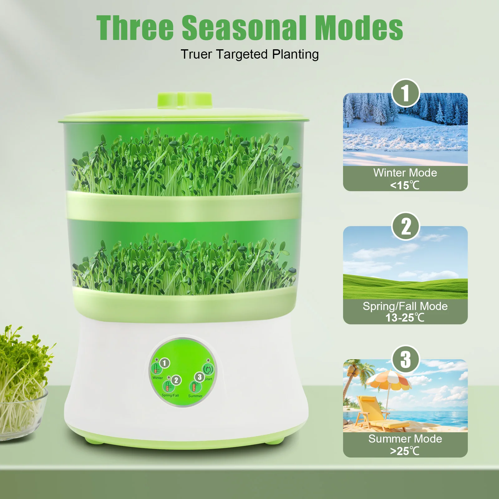 New Intelligent Bean Sprout Machine Vegetable Seeds Growth Bucket 2-Layer Large Capacity Constant Temperature Cultivation Basin