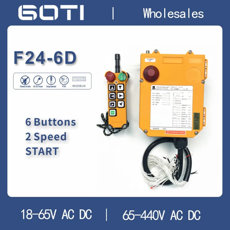 

TELECRANE F24-6D 18-65V 65-440V Industrial Remote Controller 6 Double Speed Buttons Switch AC220V 380V36V Hoist Crane Lift