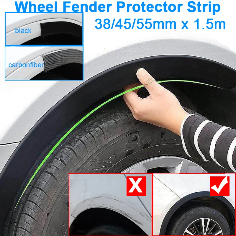 Universal Black Carbonfiber Fender Flare Car Wheel Eyebrow Rubber Protector Strip Guard Wheel-arch Trim Arch Extender Decoration