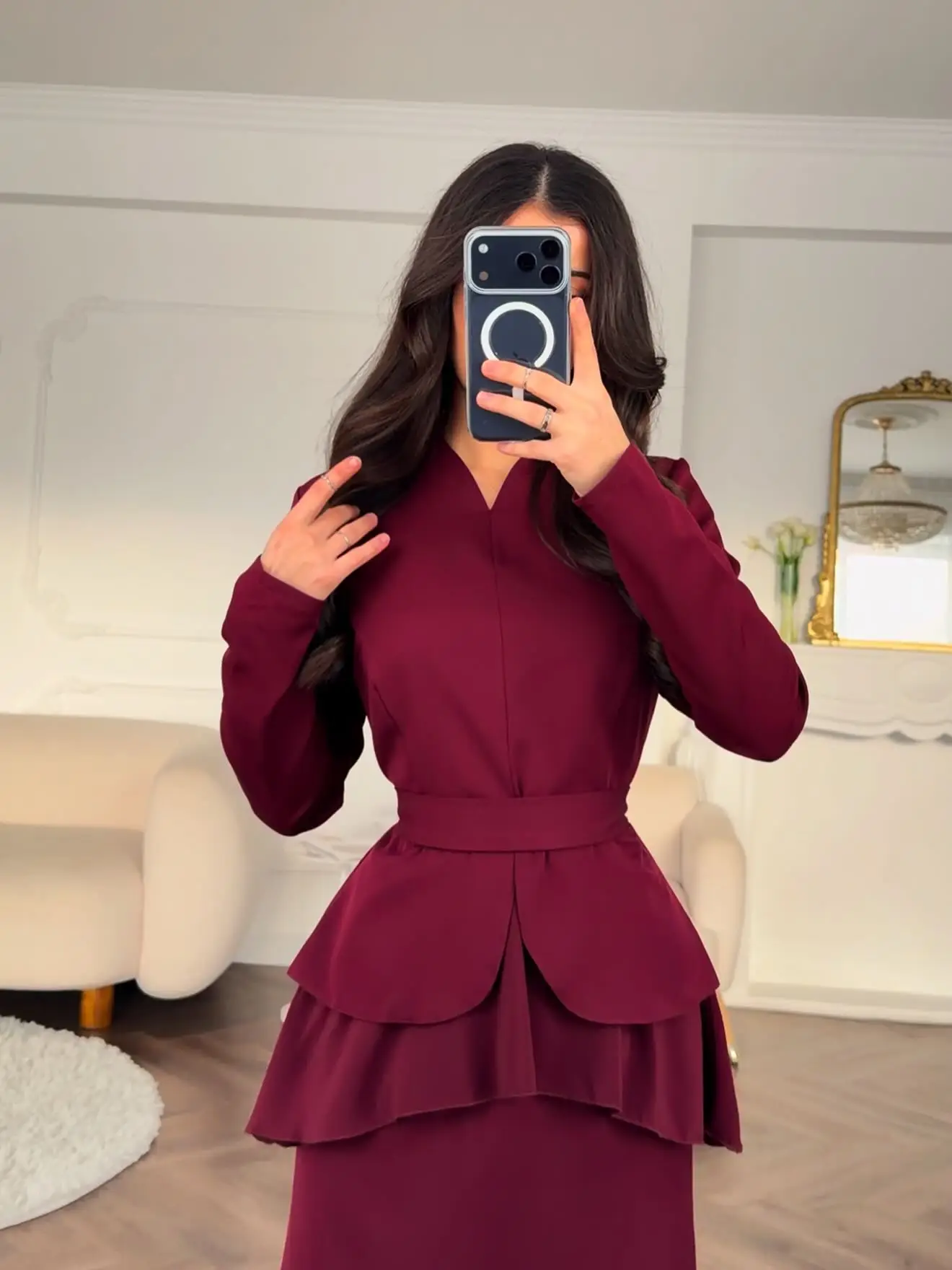 فستان حفلات أنيق مخصص باللون العنابي للنساء برقبة على شكل حرف v وأكمام طويلة للحفلات المسائية بطول الأرض فساتين مناسبة رسمية #4