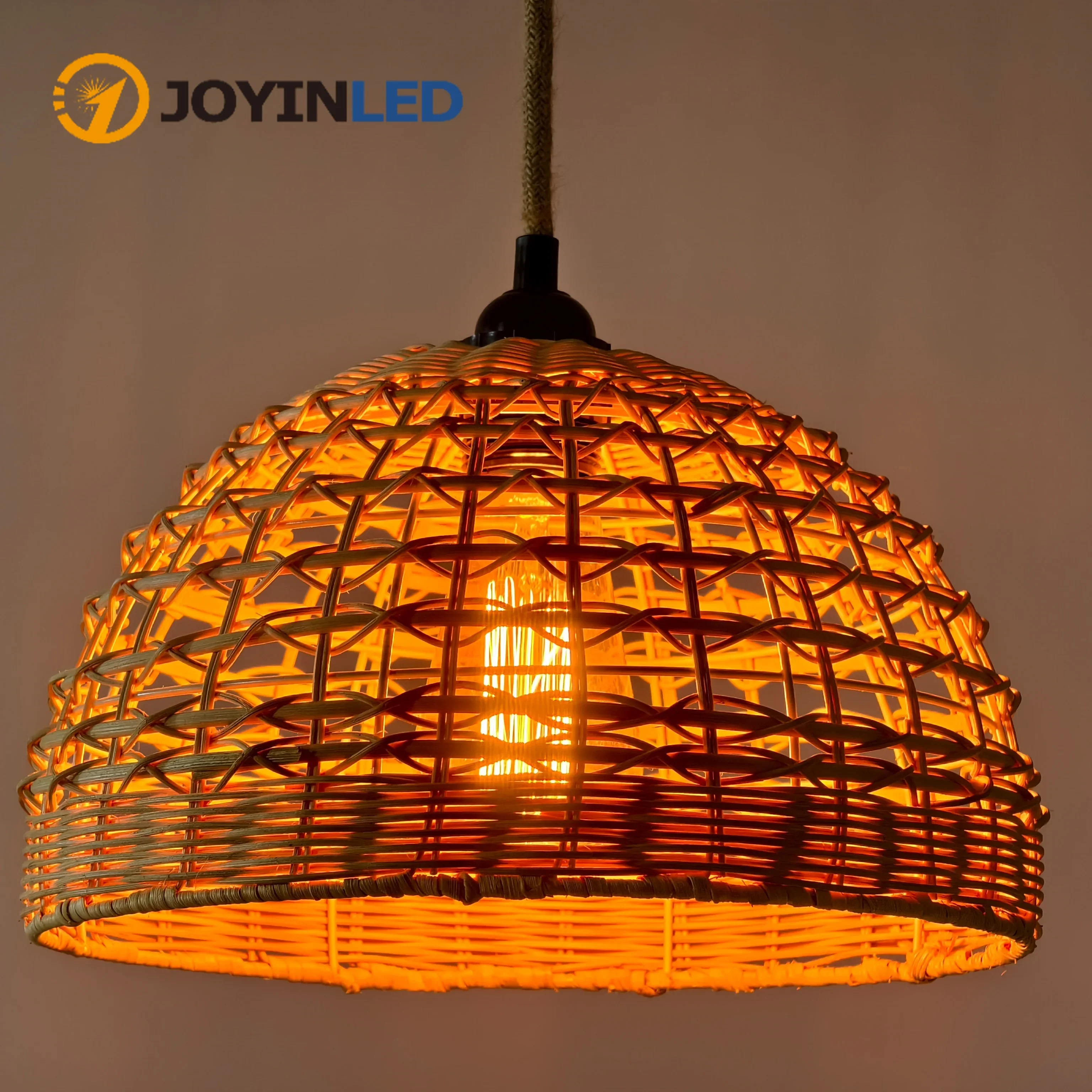 JOYINLED Dia 28cm E26/E27 Chandeliers Light Beige Rattan Pendant Lamp Shade for Bedroom Decor Pendant Lights Cover Ceiling Lamps