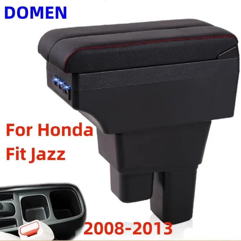 

For Honda Fit Jazz armrest box Interior Parts Car Central Content With Retractable Cup Hole Large Space Dual Layer USB 2008-2013