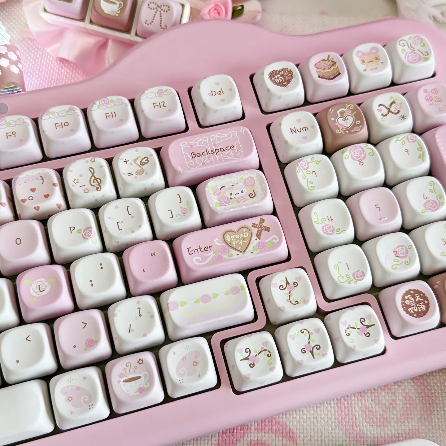 Pink PBT KeyCap Double Shot MOA Cherry Profile KeyCap for MX Switches Alice ISO Layout Mechanical Keyboards 6.25U 7U Spacebar