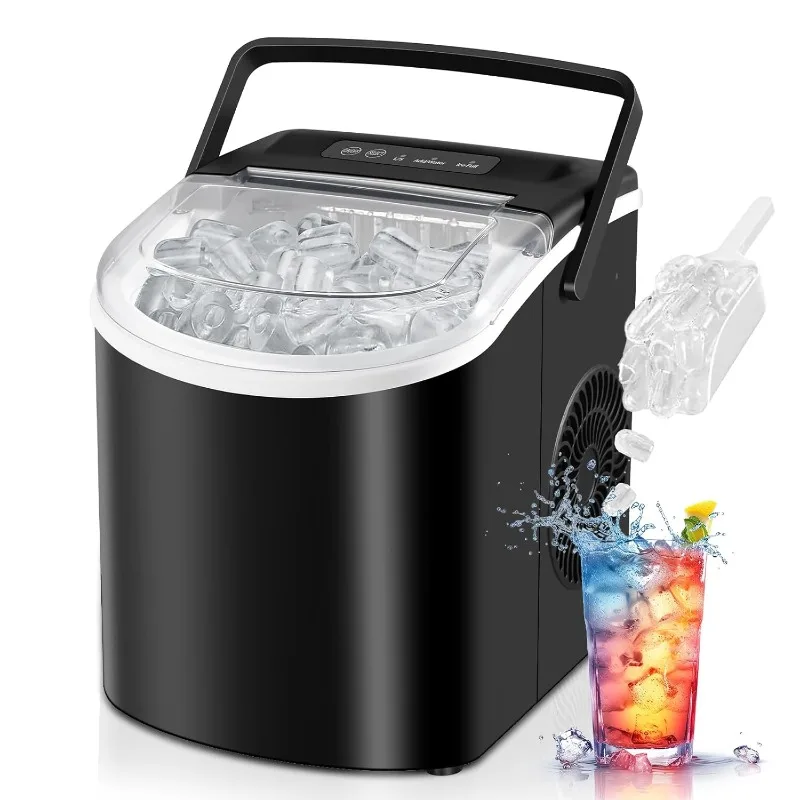 HAILANG Countertop Ice Maker, Portable Ice Machine with Handle, Self-Cleaning, 26lbs in 24Hrs, 2 Sizes Bullet Shaped 9 Ice Cubes