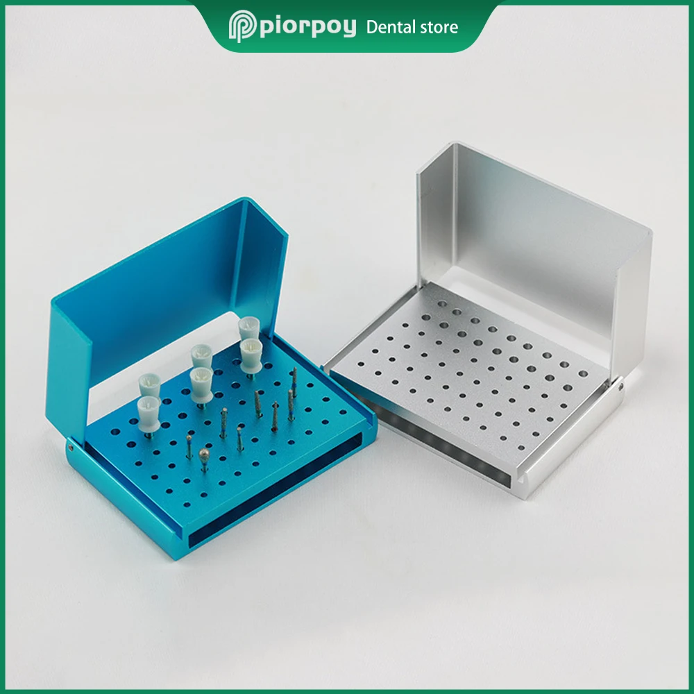 

PIORPOY Dental 58 Holes Burs Holder Drill Disinfection Block FG Bur Sterilization Box Autoclavable Aluminium Dentistry Tools