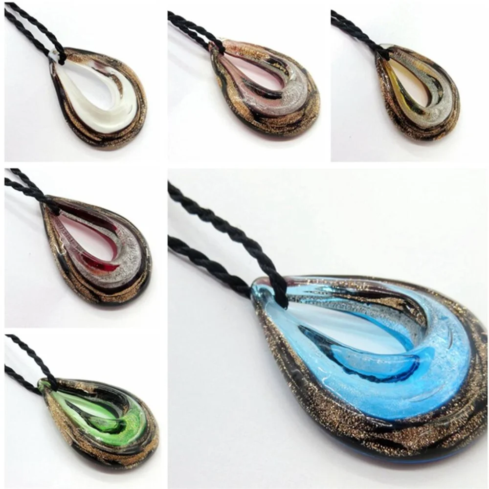 Handmade Murano Glass Pendant Gold Sand Double Color Water-drop Glass Jewelry For Man Women Necklaces Sweater Chain Gifts