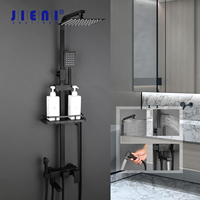 JIENI Rainfall Bathroom Shower Faucet Set 8~12 inch Ultra-thin Shower Head 4 Ways Brass Bath Cabin System W/ Commodity Shelf