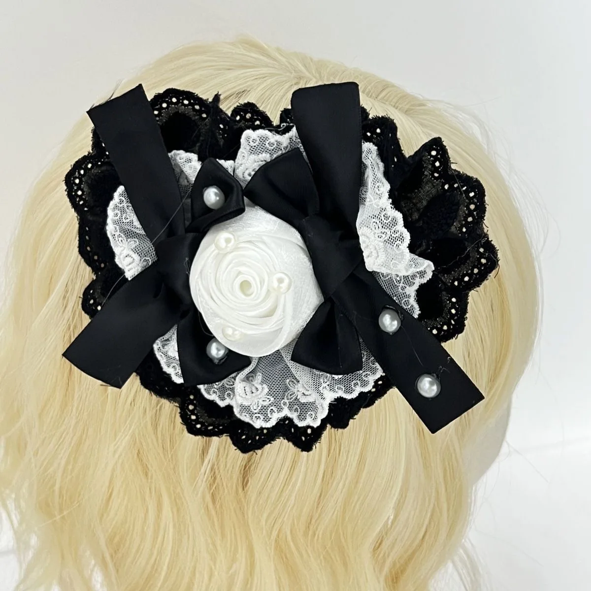 Lolita Heart Shape Bow Hair Clip Lace Fake Pearl Mini Top Hat Fascinator Sweet Japanese-style Maid Party Accessories