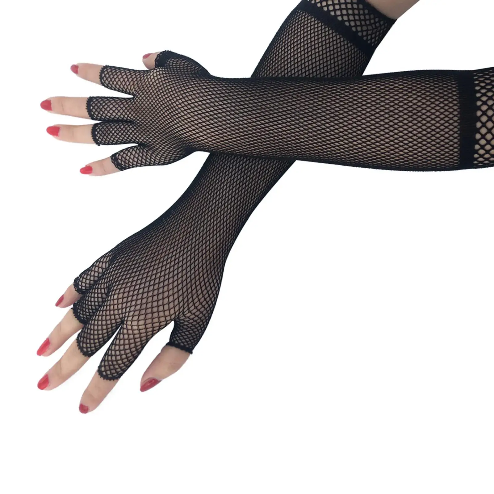 Black Long Gloves Party Supplies Elbow Length Mesh Accessory Gothic Stretchy Nylon for Ladies