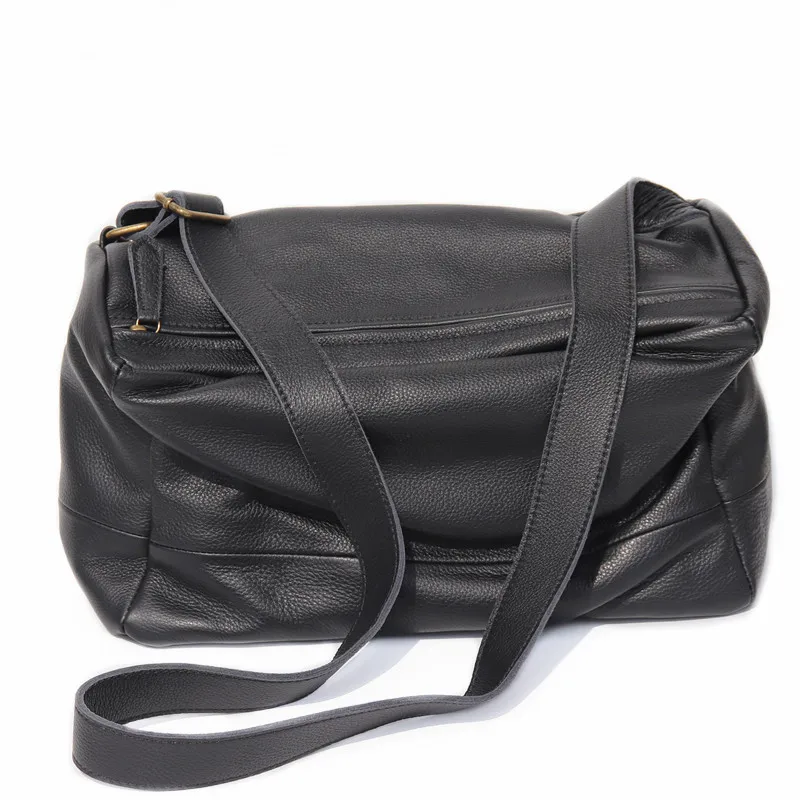 

Fashion Single Crossbody Bag Women 100% Genuine Leather Handbag Wide Adjustable Strap Lazy Style Shoulder Messenger Bag Female