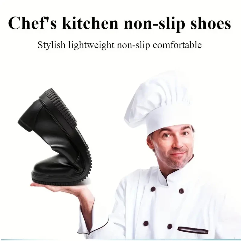 New Chef Shoes Four Season Anti Slip Oil Resistant Plus Size Business Casual Men\'s Work Leather Shoes Fashion Comfort Soft Soled