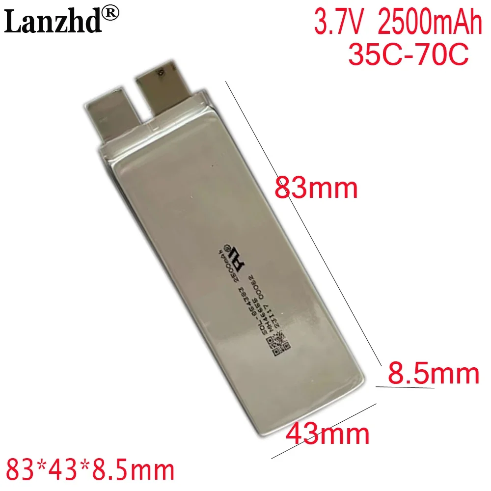 แบตเตอรี่ลิเธียม2500mAh 854383 35C โพลิเมอร์3.7V แบตเตอรี่ลิเธียม70C สำหรับแบตเตอรี่สตาร์ทรถยนต์