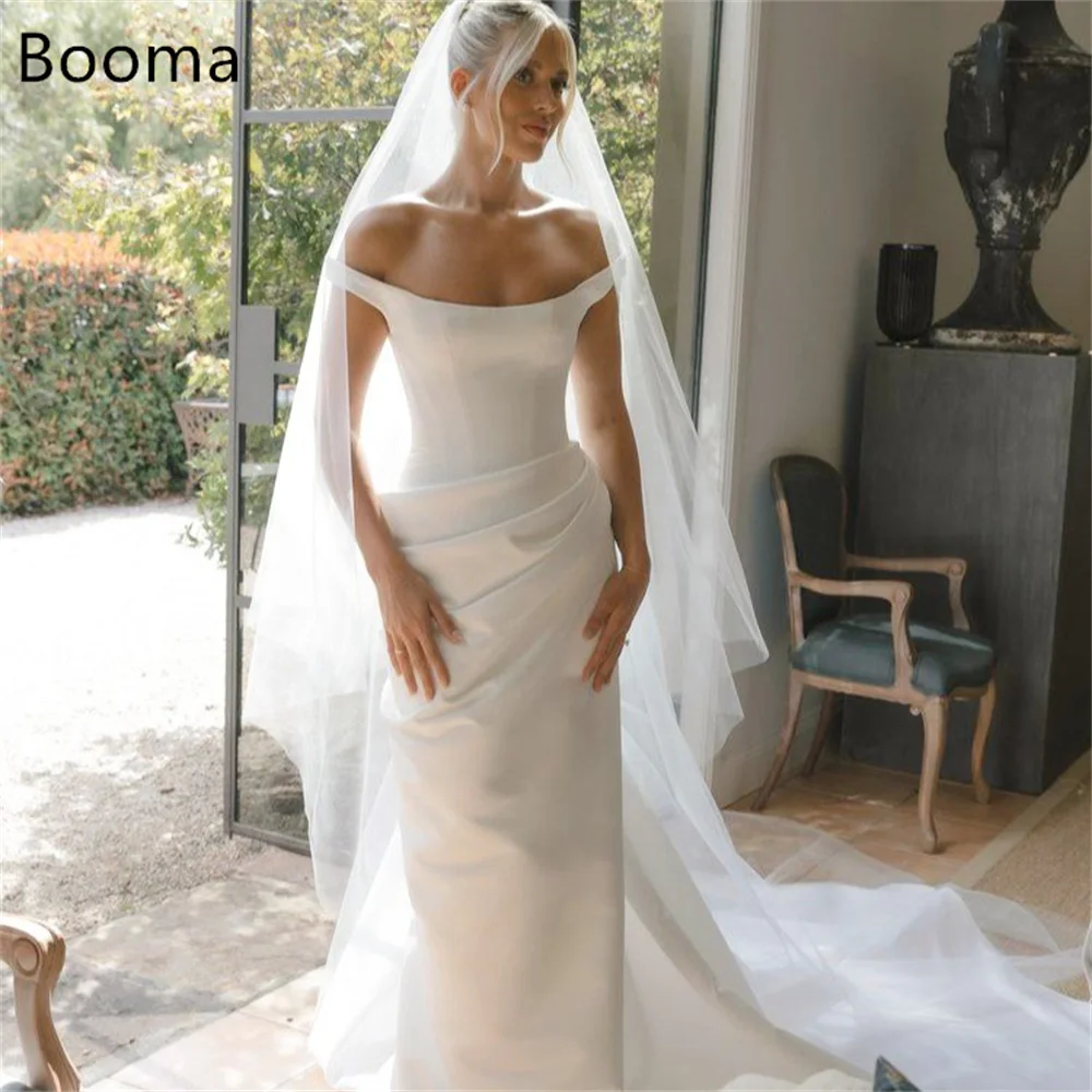 

Booma Mermaid Simple Wedding Dresses Pleat Off The Shoulder Brides Simple Side Split Gown Custom Made 2025