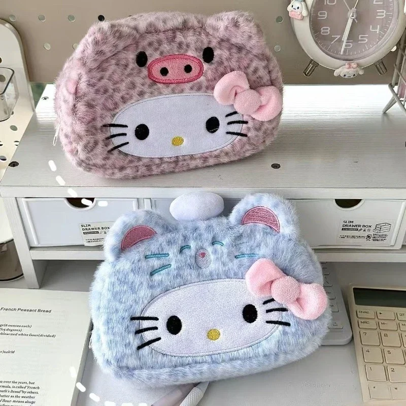 Hello Kitty Cosmetic Bag New Plush Cosmetic Pouch Cartoon Makeup Clutch Bag Small Toiletry Kit Portable Lipstick Storage Pouch