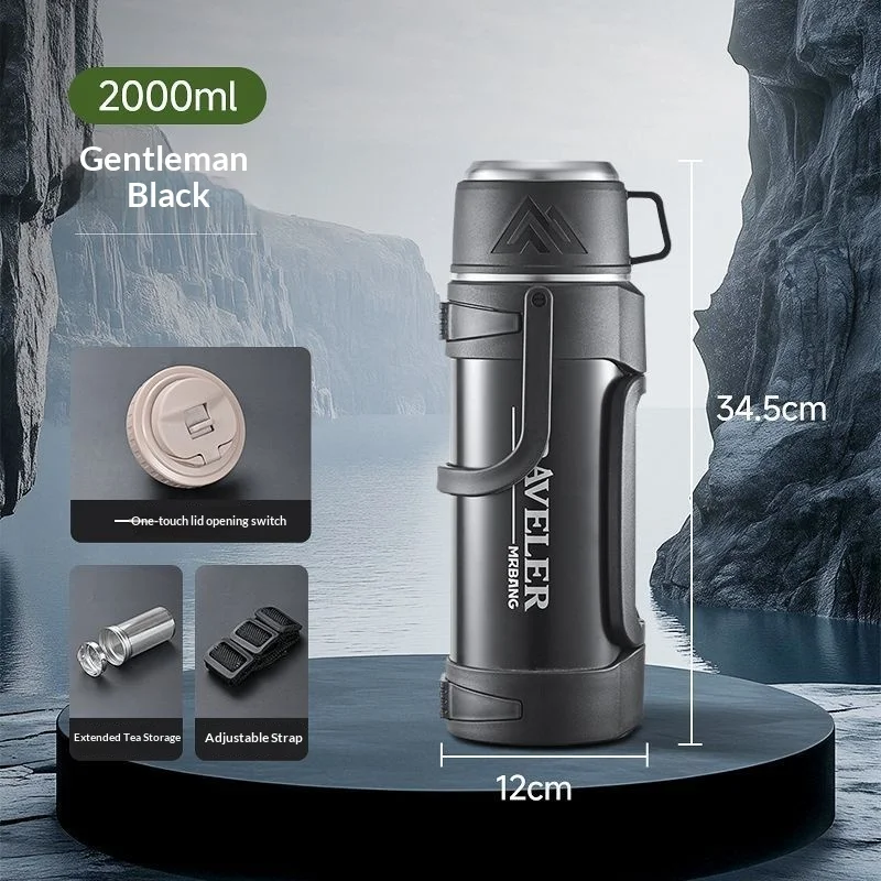 

2л большая емкость из нержавеющей стали 316, изолированная бутылка для воды, вакуумная бутылка с двойными стенками, герметичная с ручкой для путешествий на открытом воздухе