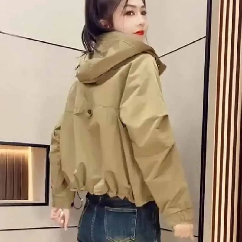Female Korean Loose Fitting Leisure Time European Style Assault Jackets Women Autumn New Hooded Zipper Workwear Windbreaker Coat