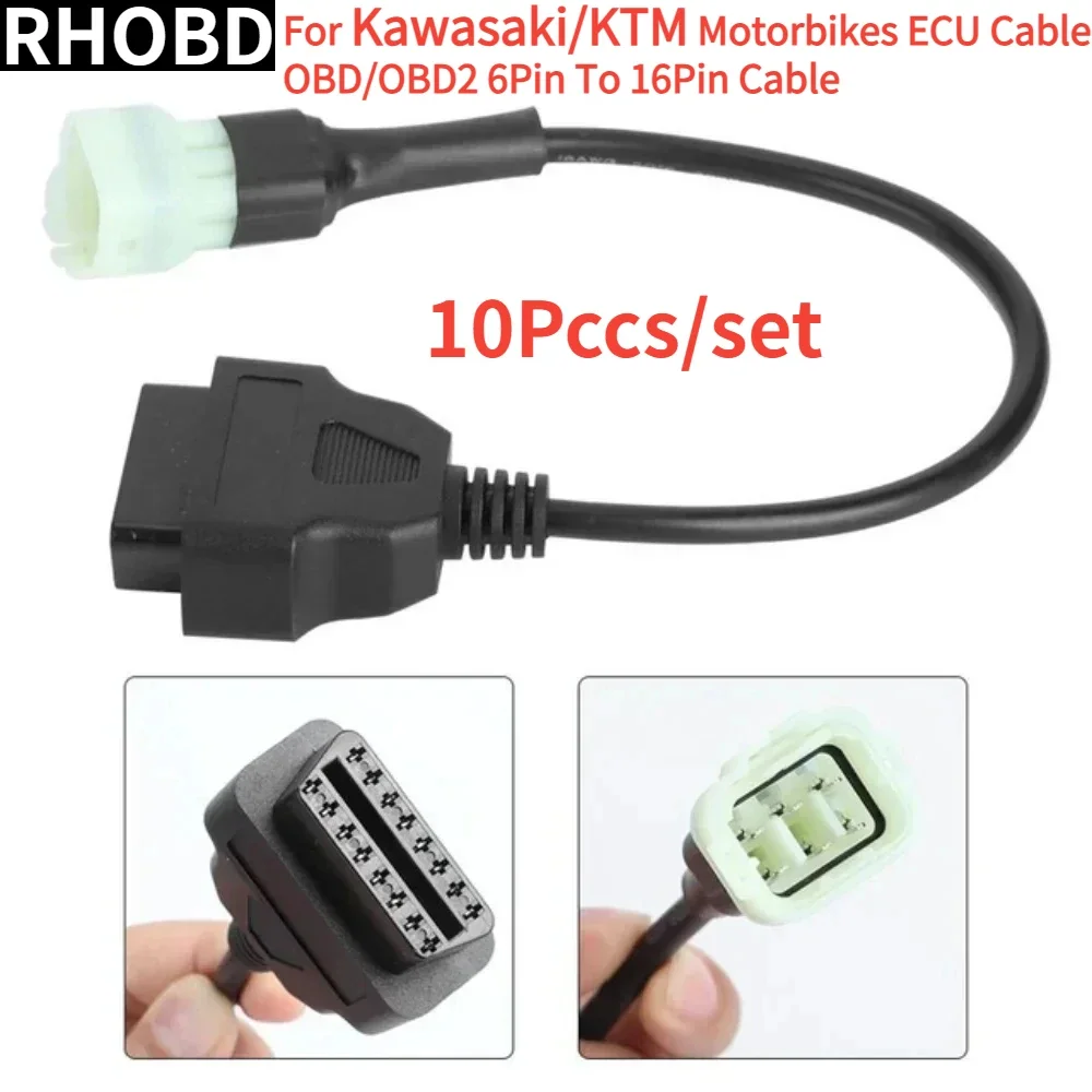 10Pcs/set 6PIN to 16PIN OBD2 Connector Adapter  Motorcycle 16pin Convert OBD 16 Pin Adapter Software ECU Cable Diagnostic Tool