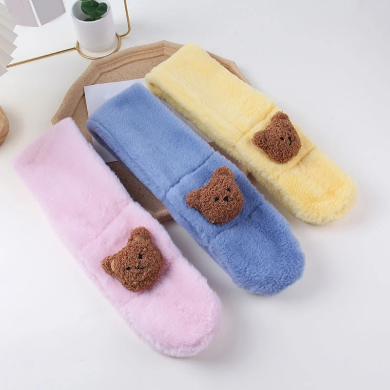 New Autumn Winter Soft Plush Baby Scarf Korean Cartoon Bear Thicken Warm Children's Scarf Outdoor Kids Neckerchief Long Muffler