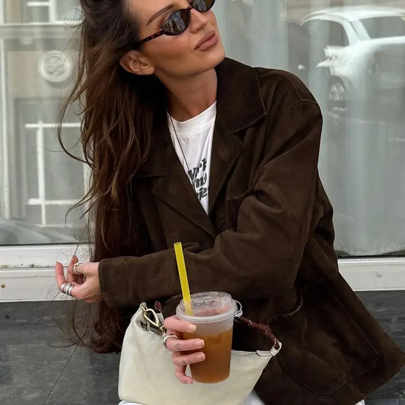 

Autumn American Recoupled Coats Admiral Ads 2025 Loose Fit Patchwork Polyester ex Long Sve Commute Sle Pure Color