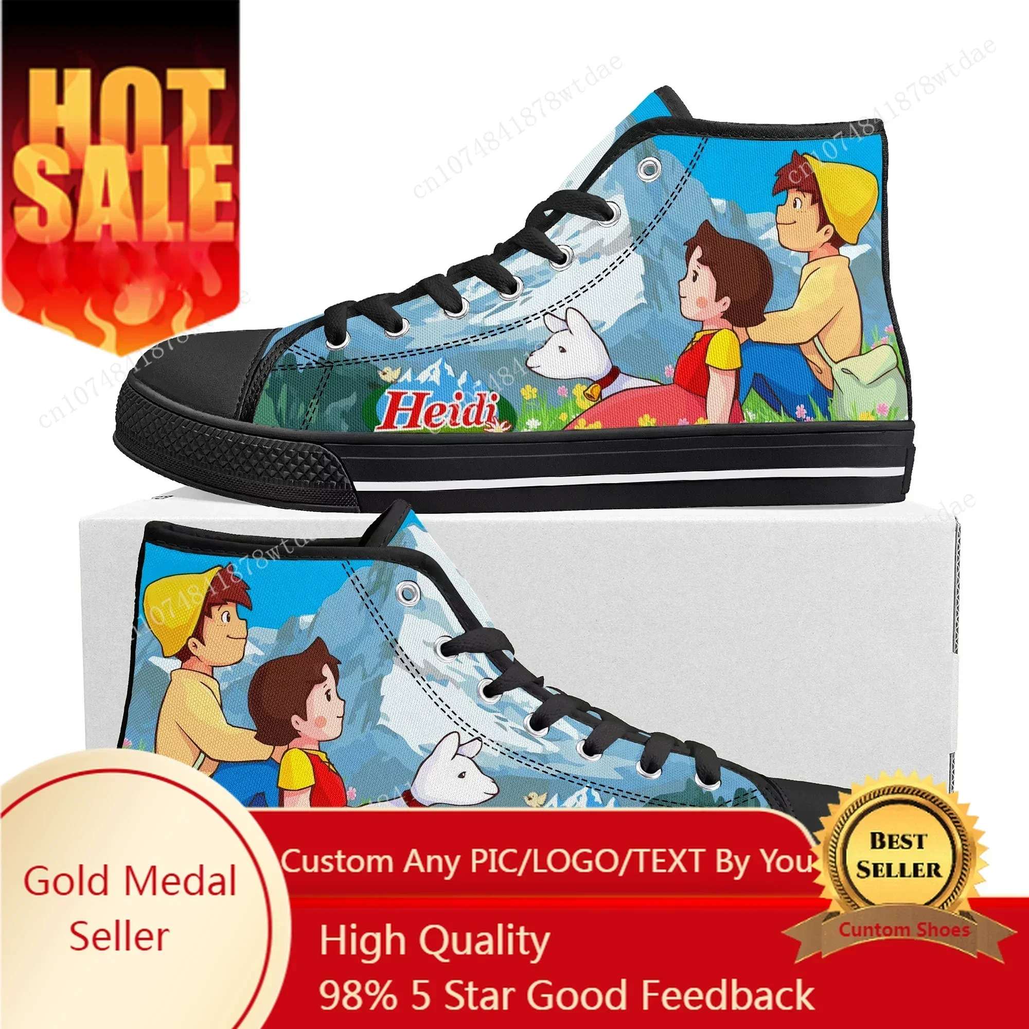 A Girl Of The Alps High Top Sneakers Men Women Heidi High Quality Canvas Sneaker Anime Cartoon Casual Custom Made Shoes