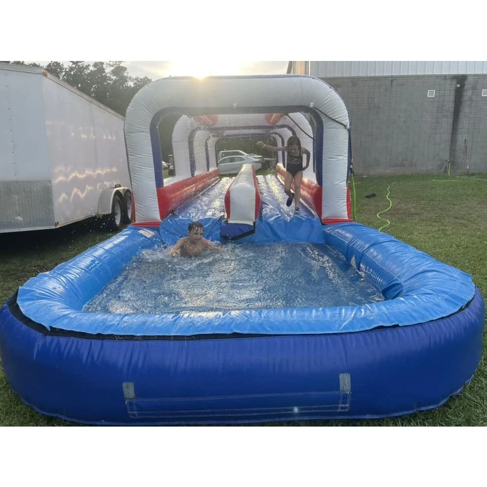 Outdoor 26ft commercial inflatable slip and slide tunnel inflatable pool water slide for kids and adults inflatable splash pad