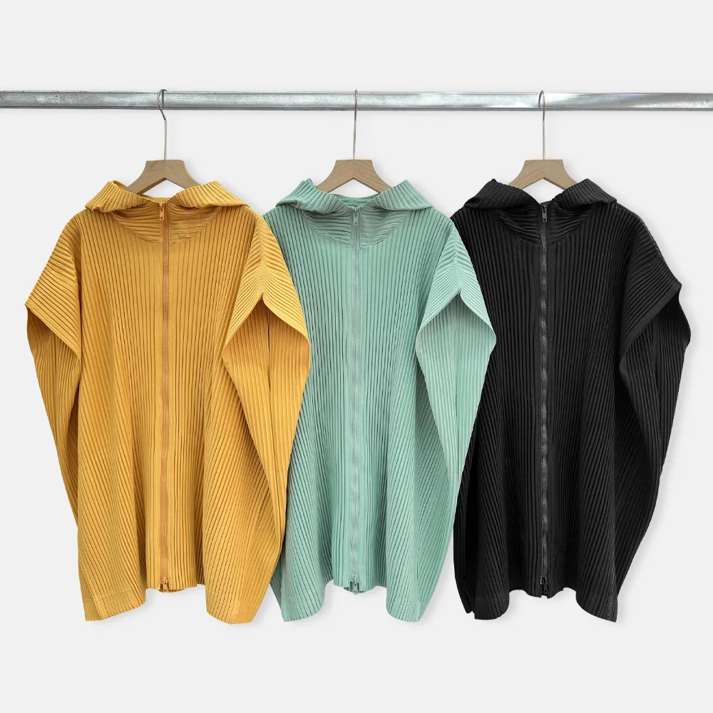 

Miyake плиссированная новинка осени 2026 однотонная куртка-свитер на молнии с капюшоном женская свободная повседневная универсальная плиссированная весенняя верхняя одежда топы