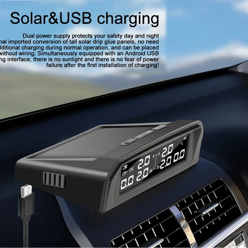 Imagen 2 del producto TPMS presión de neumáticos 6 Sensor externo pantalla LCD batería reemplazable sistema de alarma de temperatura de neumáticos Monitor de presión de neumáticos de coche