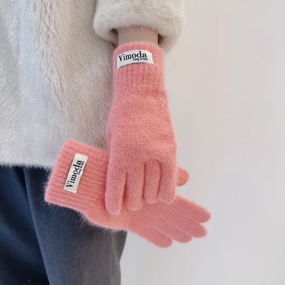 

Сплошные вязаные вязаные шерстяные перчатки, простые теплые перчатки в корейском стиле, женские перчатки с сенсорным экраном