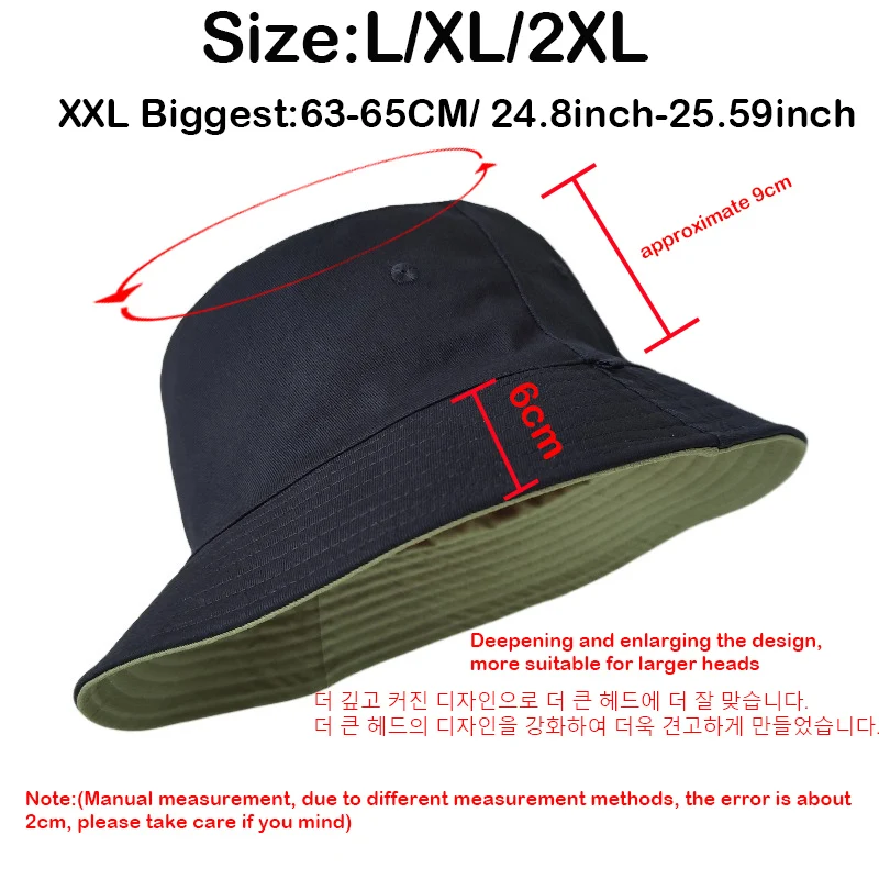 Enlarged Deepening XXL Size 65cm Bucket Cap Women Big Head Double-sided Panama Fisherman Men Large Size Tide Hip Hop Sun Hat