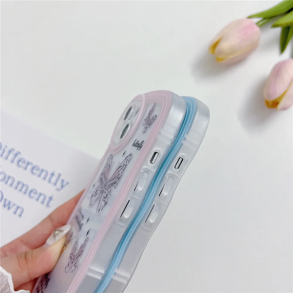 Luxury Jewelry Butterfly Wavy Edge Case For Samsung A54 A34 A14 A24 A04 A04S A53 A33 A73 A23 A52S A32 A72 A51 Soft Silicon Cover