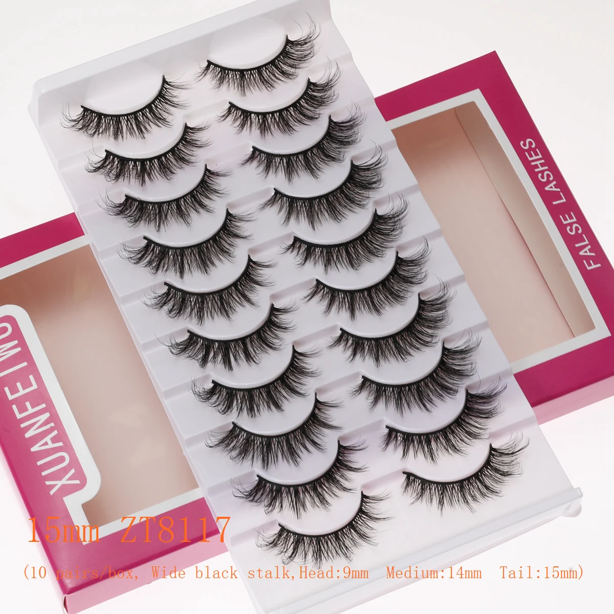 Xuanfeiwu Slanted Eye Tail Elongated Fluffy 5D Realistic Hard Stem Eyelashes Natural One-Piece Full Strip Stage Performance False Eyelashes Halloween Party Eyelashes