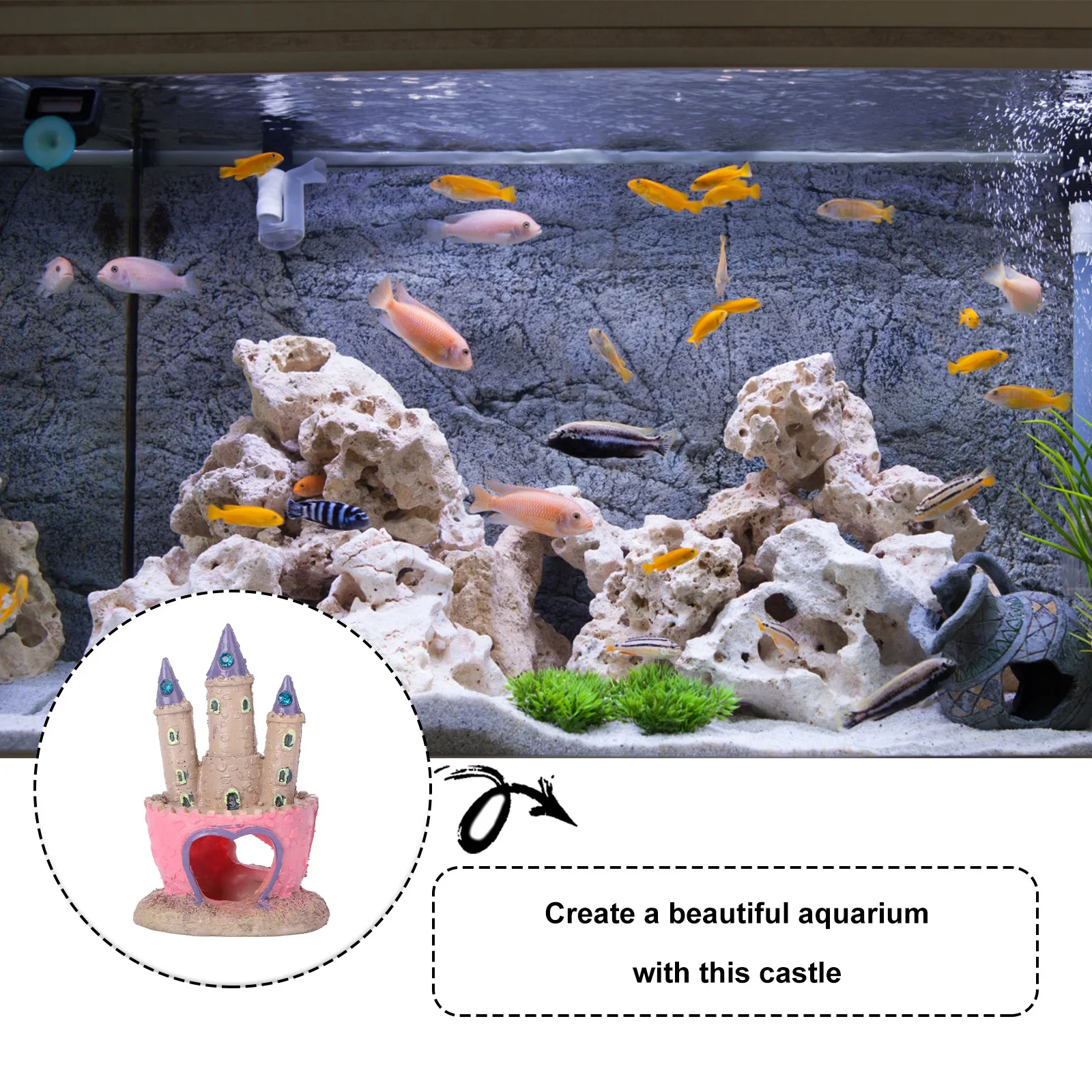

Fish Tank Cartoon Castle Aquarium Accessories Stylish Colorful Design Enhance Visual Appeal Safe for