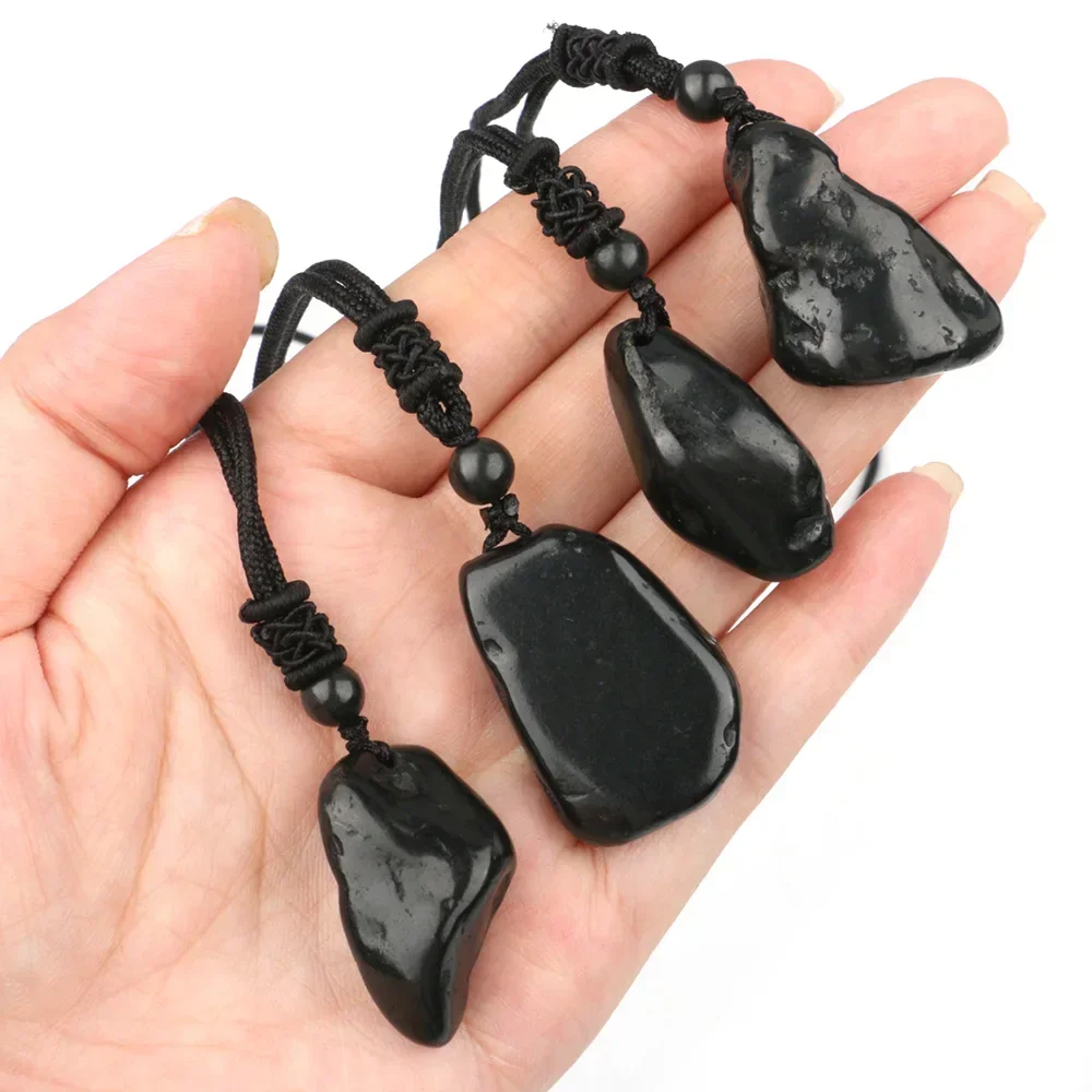 

Natural Raw Shungite Necklaces Energy Healing Irregular Black Shungita Crystal 1PC Random 5-20g Pendant Gemstones EMF Protection