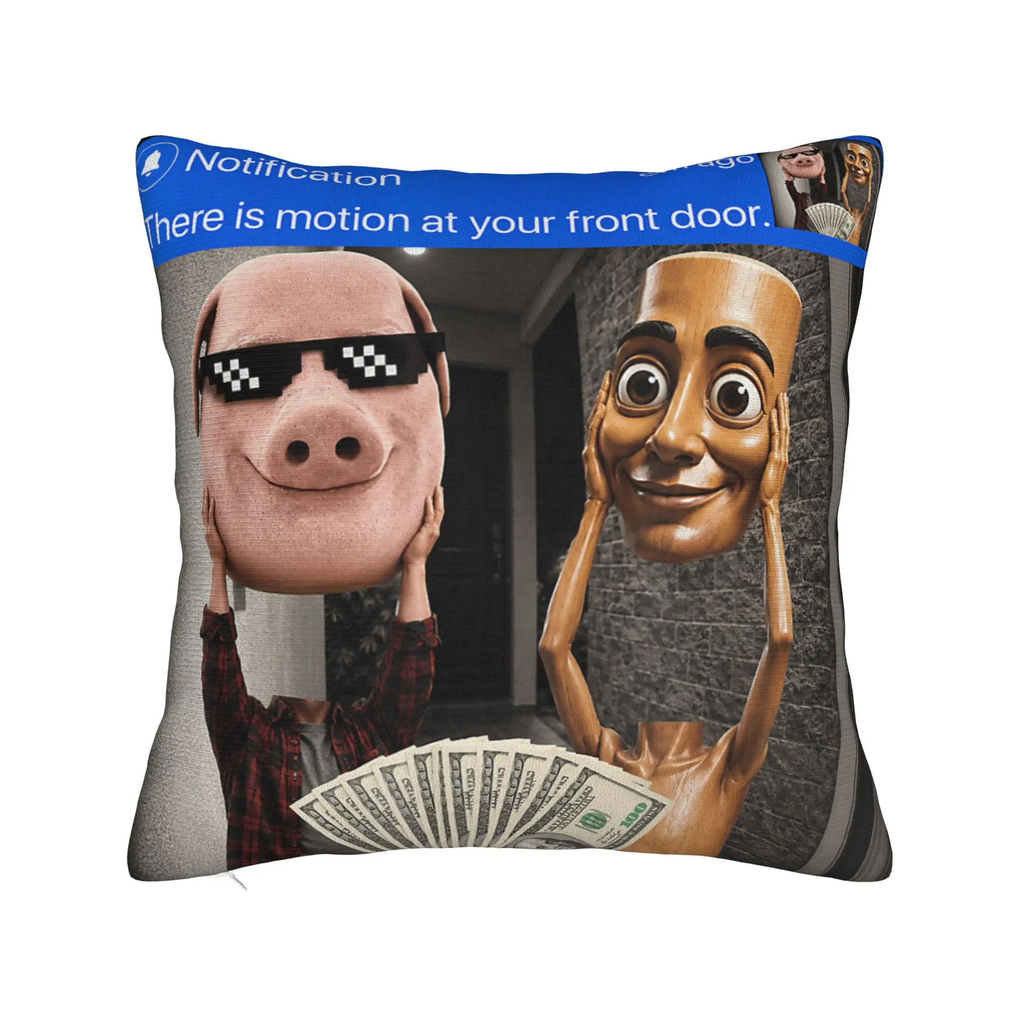 Tung Tung Sahur John Pork Motion at Your Front Door Meme Pillow Cover Cushion Cover Vintage Pillow Case For Living Room Sofa