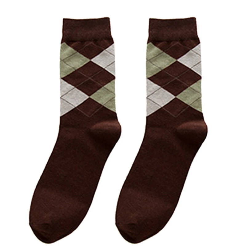 Calcetines algodón para hombre, con estampado cuadros Argyle Color contrastante Vintage, transpirables, para y