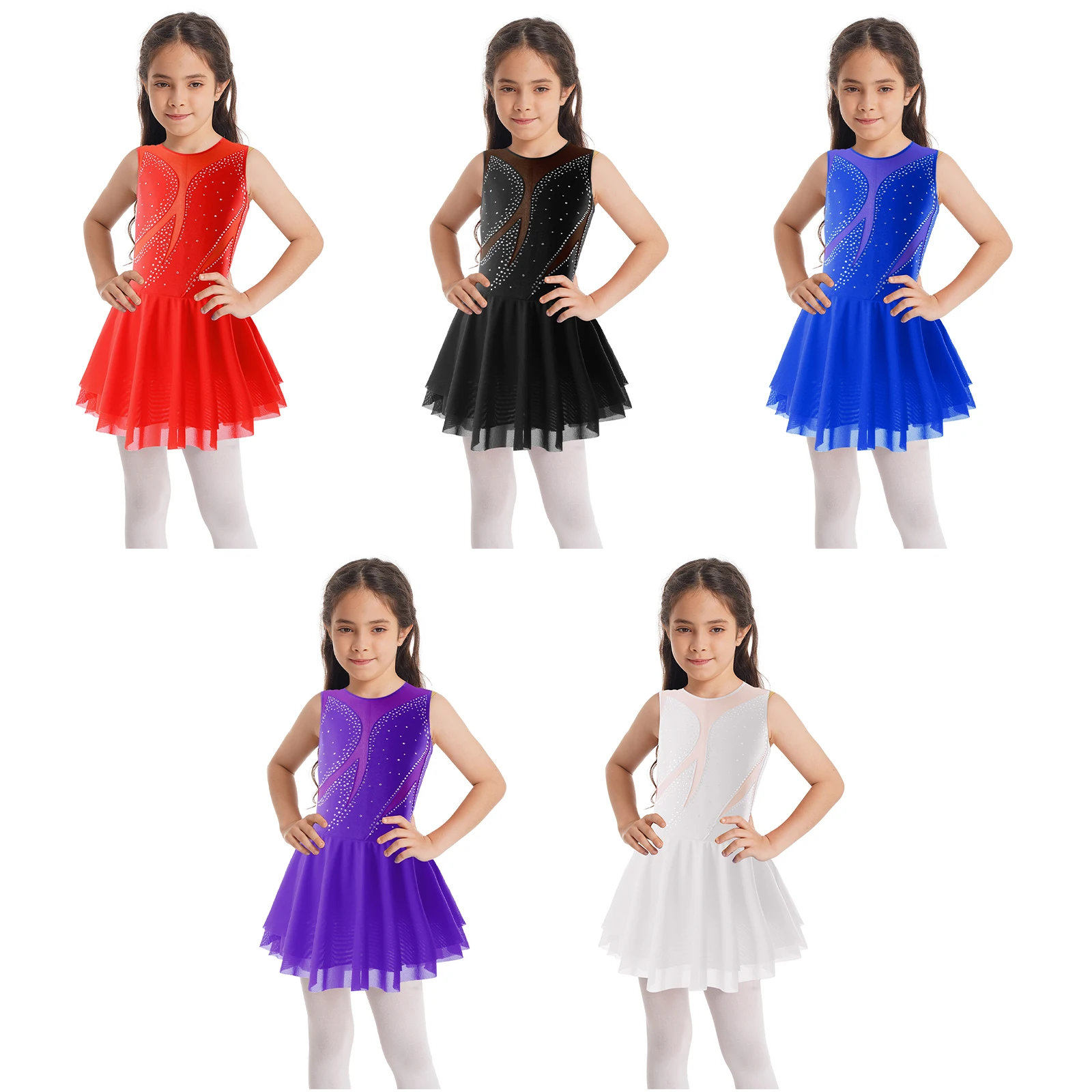 Mädchen Ballett Tutu Kleid ärmellose Gymnastik Trikot glänzenden Strass Eislauf Kleid Ballerina Performance Tanz kleider