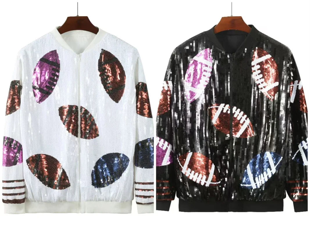 Autumn New Round Neck Streetwear Patchwork Color Geometry Hip Hop Coat Long Sleeve Sequins Night Club Loose Women Jacket