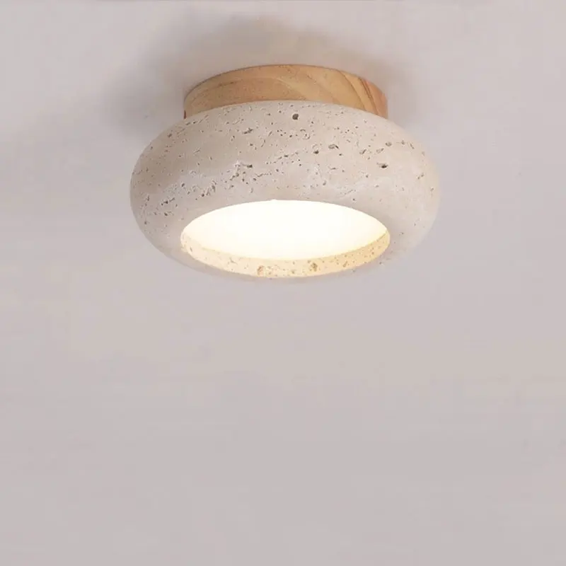 

Nordic Vintage Wabi Sabi Yellow Travertine LED Ceiling Lamp Stair Corridor Balcony Home Decoration Fixture Wood Ceiling Light
