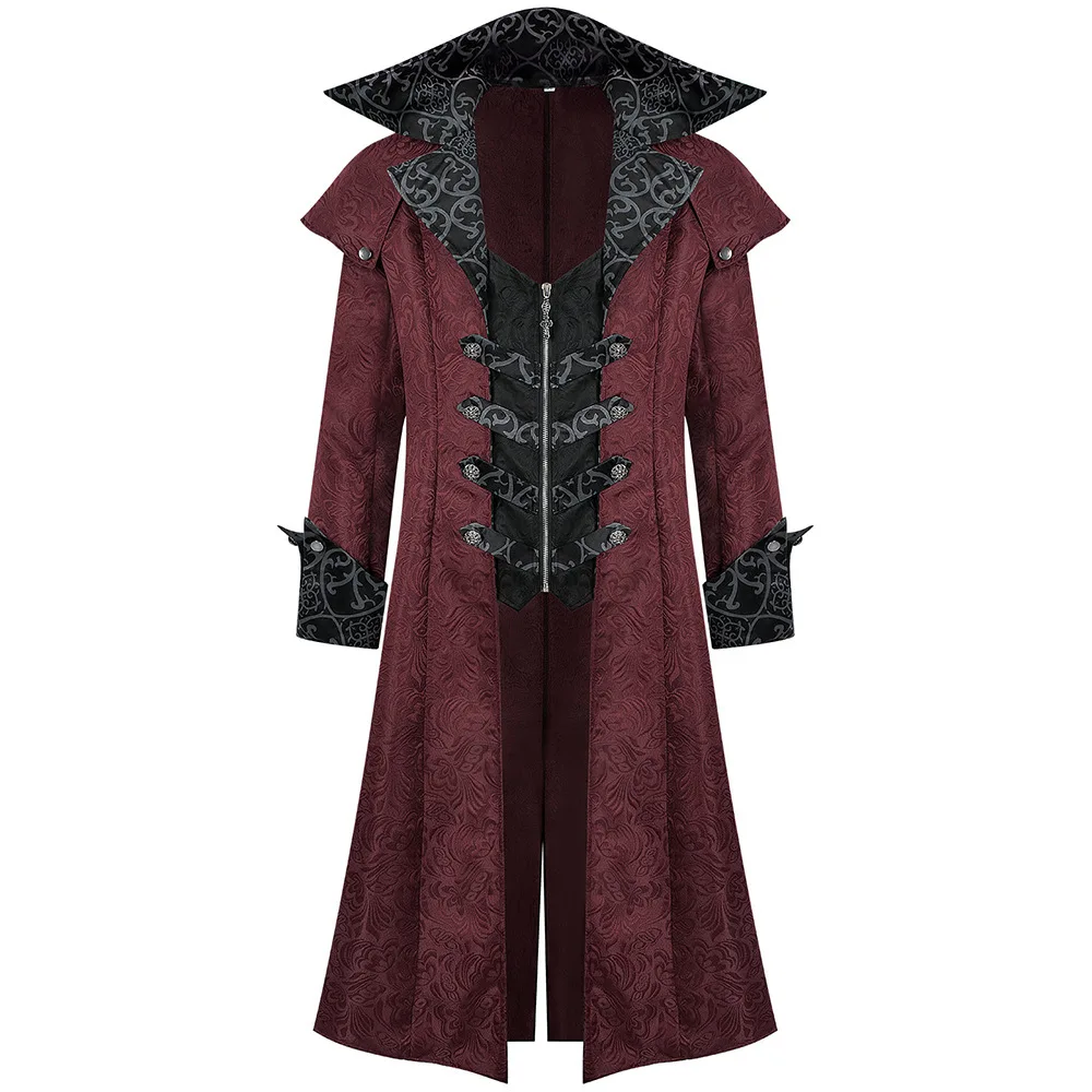 Disfraz de Vampiro Hombre, Conde Drácula, Frac, Traje Medieval Gótico con Textura Jacquard, para Cosplay, Carnaval, Halloween, Fiesta de Disfraces