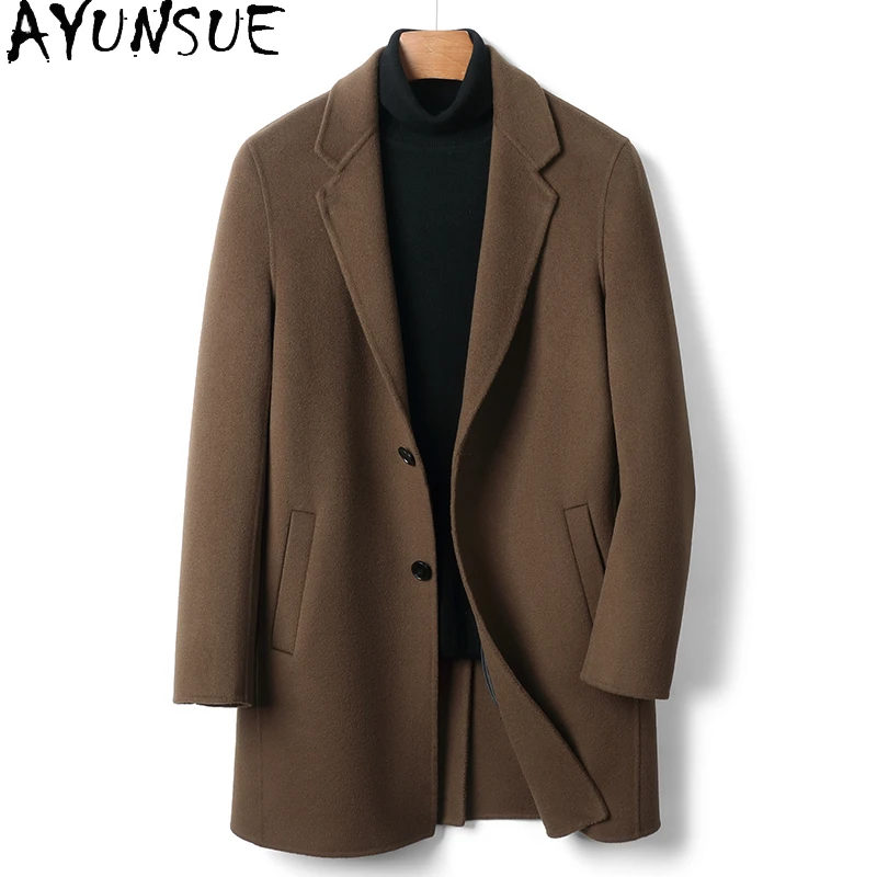 AYUNSUE Winter 100% Real Woolen Coat Refined and Gentle Mens Coat Double-sided Business Casual Coats for Men Casacas Para Hombre