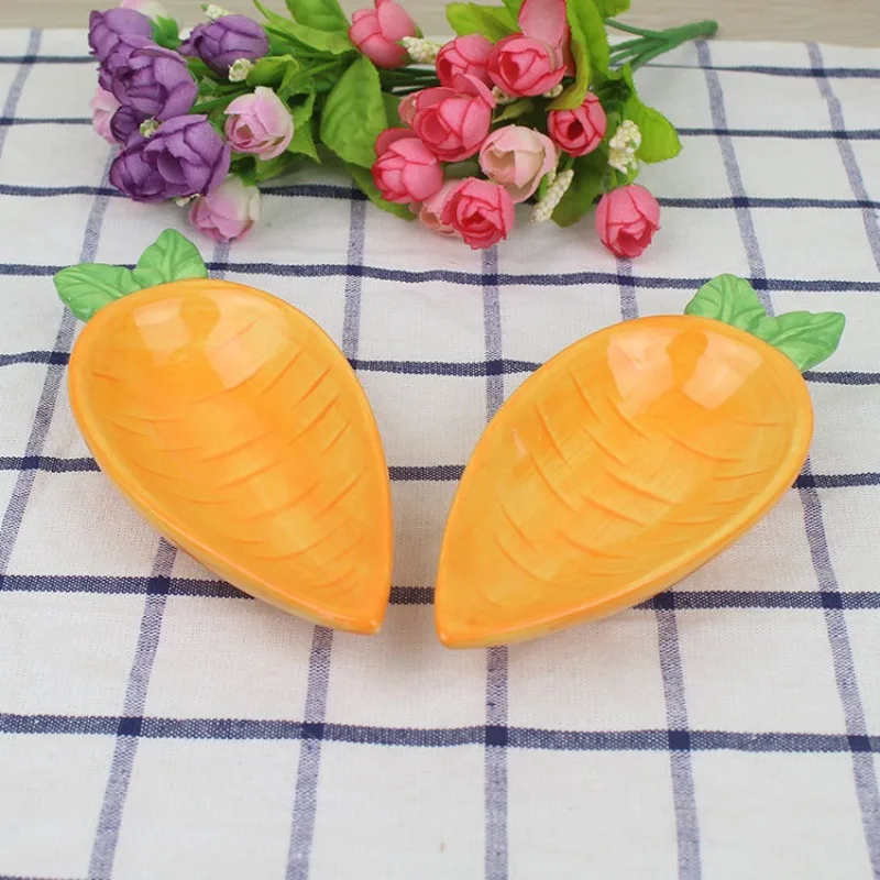 Bunny Feeder Hamster Food Plate Cat Tray Small Bowl Carrot Shaped Ceramics Pet Supplies Bowls Water Cute