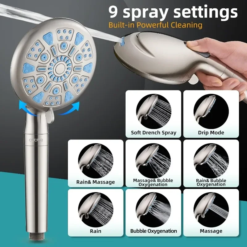 All Metal 3-Way RainShower Head,High Pressure Shower Head,Dual ShowerHeads with Handheld Spray Combo-9Spray Filtered Shower Head