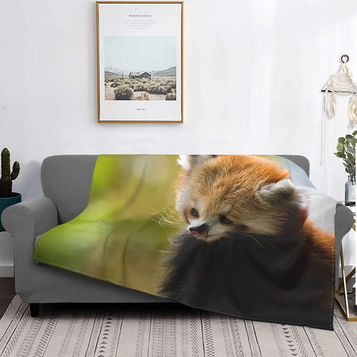 

3D Printing Rainbow Panda Red Panda Blanket Flannel Plush Autumn and Winter Cute Animal Lightweight Blanket for Home