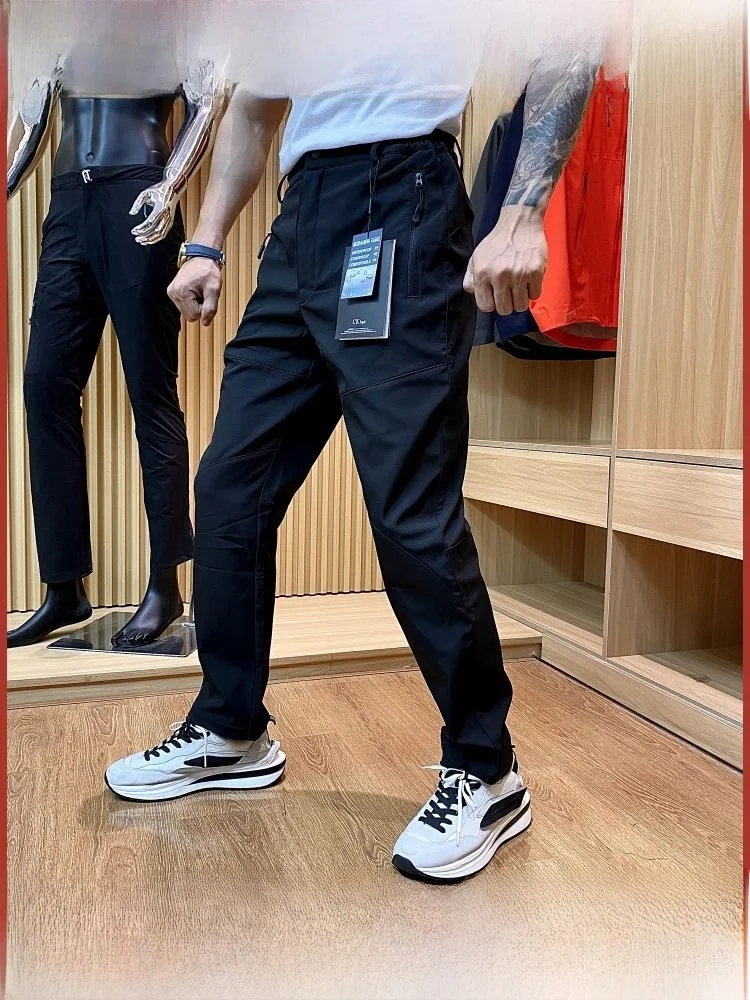 

Outdoor High-End Waterproof Fce-Lined Thiened ell Casual Pants Men's Youth Active Sle Pure Color Spring Autumn