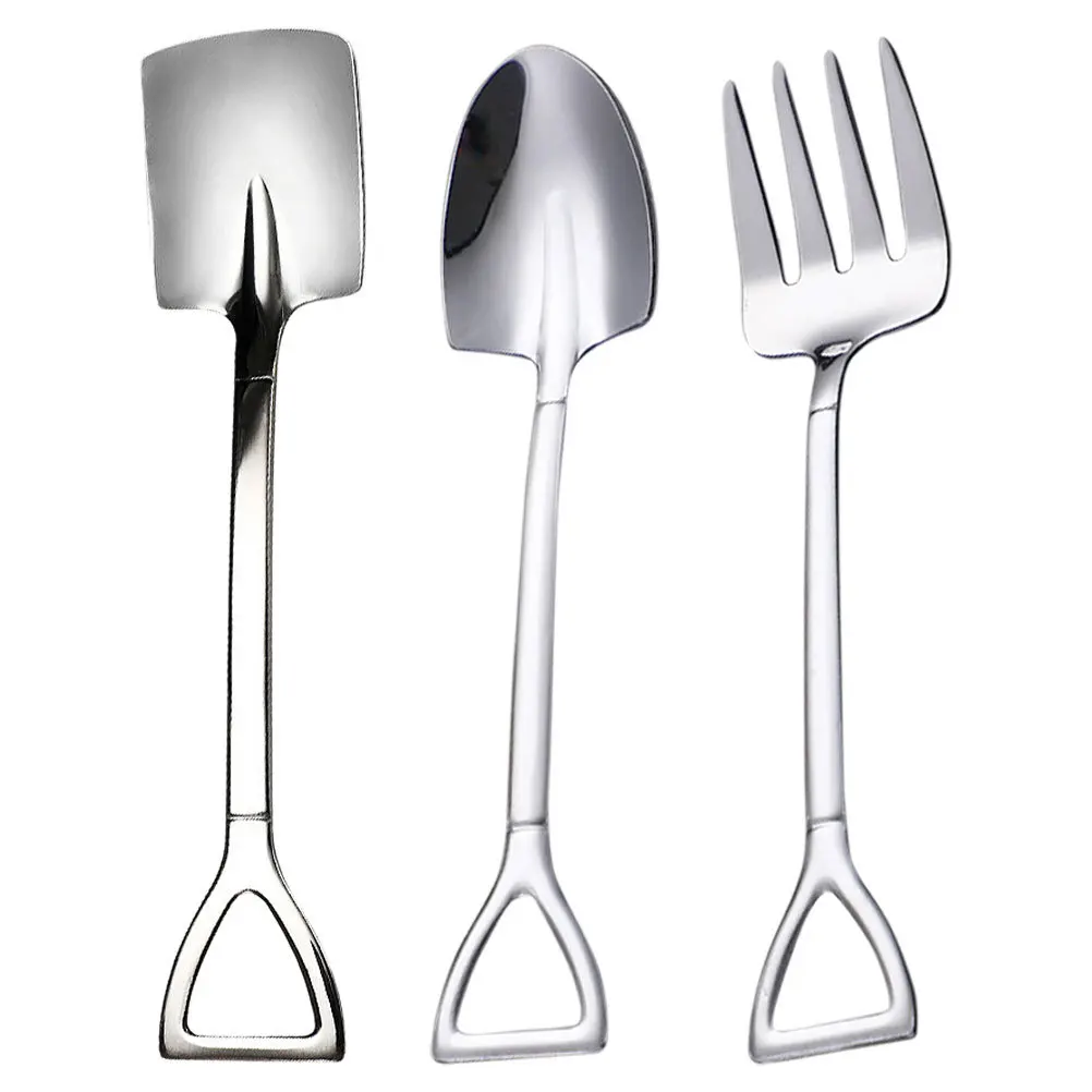 

1 Set Of Stainless Steel Ice Cream Spoon Fork For , Utensils, Feeding Training Spoon, Watermelon Dessert Tool,