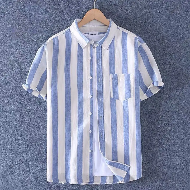 Pockets Street Casual Shirts Fashion Simplicity Handsome Office Lady Striped Loose Men\'s Clothing Button Spring Summer Sven Thin