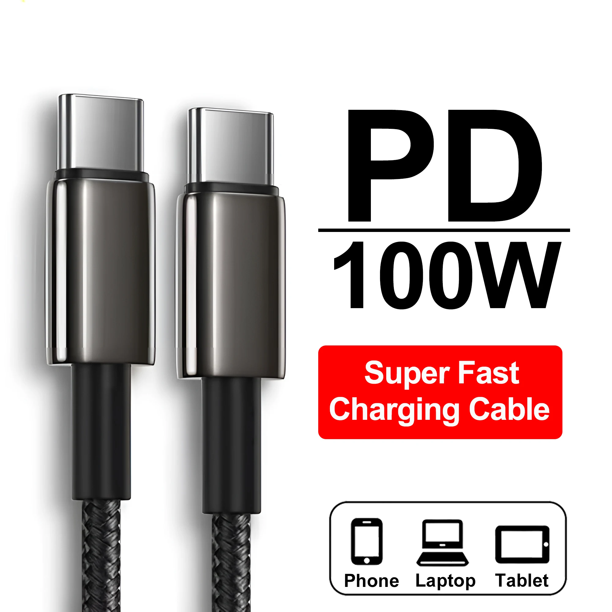 

PD 100W Type-C Fast Charger Cable For Apple iPhone 17 16 15 Pro Max Usb C Quick Charging For Samsung Xiaomi Weaving Data Cable
