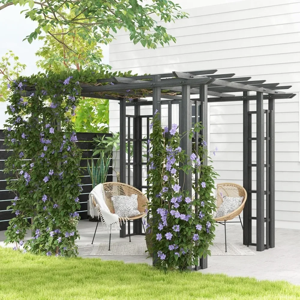 

9' x 9' Vinyl Pergola, Plastic Outdoor Gazebo Grape Trellis, for Garden, Backyard, Patio, Deck