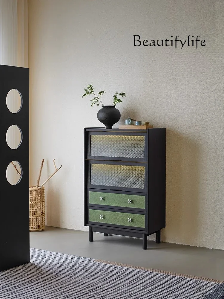 

R Retro Solid Wood Side Cabinet, Integrated Storage Against The Wall, Side Cabinet Next To The Living Room Sofa, TV Side Designe