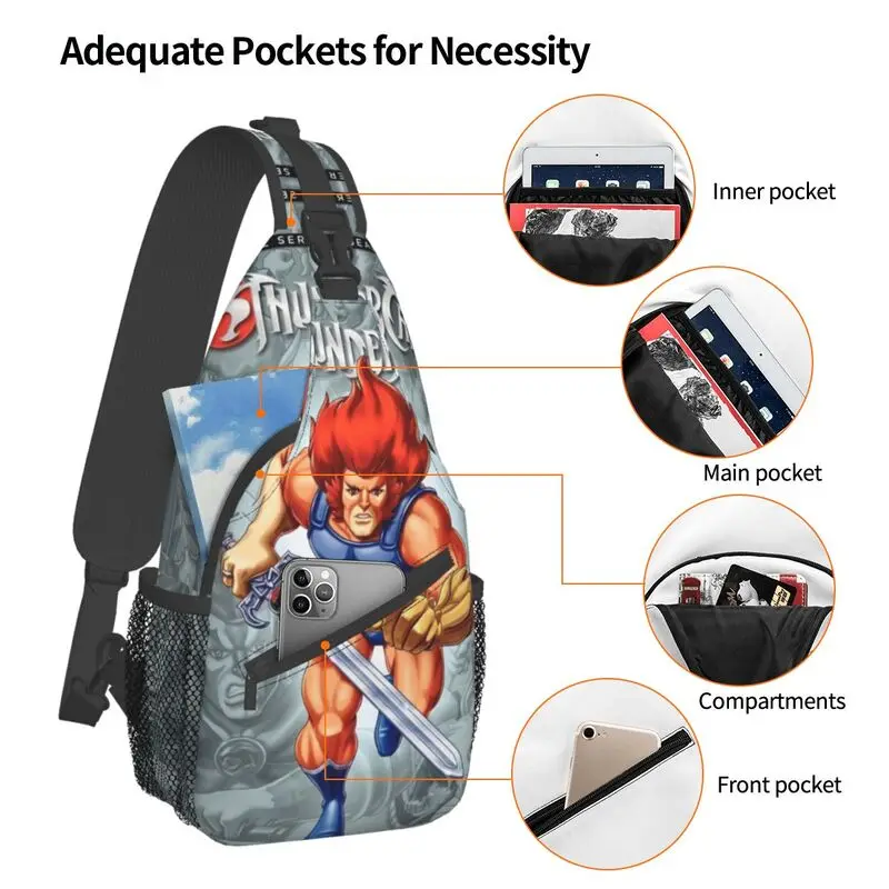 Thundercats ransel selempang pria, tas bahu dada kartun Anime kustom untuk bepergian